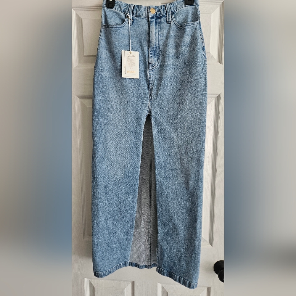 Show Me Your Mumu McEntire Maxi Skirt W/Front Slit: Stone Blue: Size- 24